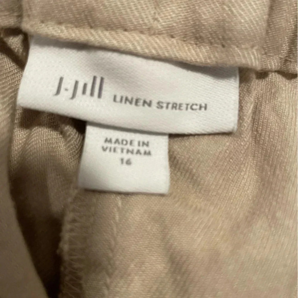 J. Jill Pants Women's 16 Beige Khaki Linen Blend Stretch Cropped Ankle Straight - Picture 2 of 9